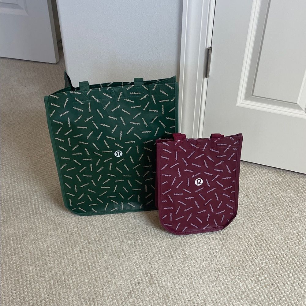 Brand New Lululemon Green and Burgundy Tote Bags